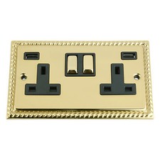 USB SOCKET 2 GANG - GEORGIAN POLISHED BRASS