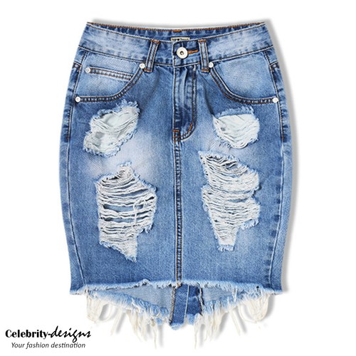 Distressed Denim Mini Skirt 