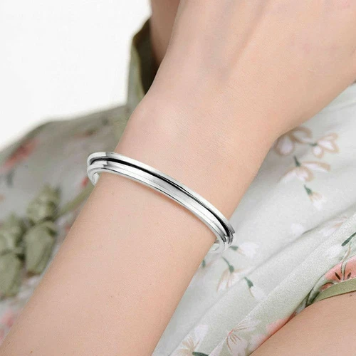 Women Elegant Tie Indent Hair Bangle Cuff Stainless Steel Band Bracelet - Bild 3 von 7