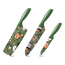 Colorful Knife Set 3Pcs Kitchen Knife Set Color-Coded Coated Stainless Steel ...