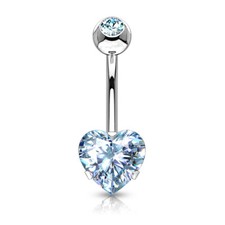 Heart Surgical Steel Prong Belly Button Ring Navel Naval Set Aqua Blue