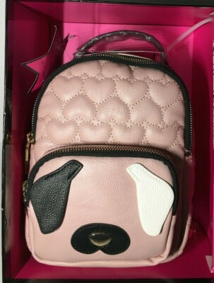 betsey johnson heart applique mini backpack Betsey Johnson Pink Quilted Hearts Mini Backpack & Card Case Gift Set Dog  NWT