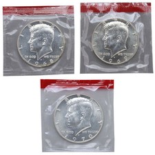 1968 1969 1970 D 40% Silver Kennedy Half Dollars BU Mint Cello Set Run 3 Coins 1968 1969 1970 D 40% Silver Kennedy Half Dollars BU Mint Cello Set Run 3 Coins