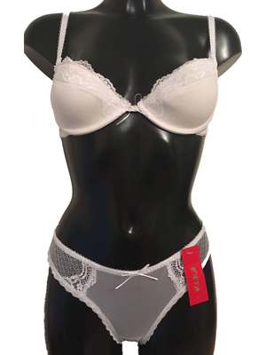 Vipa Plunge-BH mit Bügel weiß 34B & Tanga 14 Pads für extra Dekolleté Push Up 