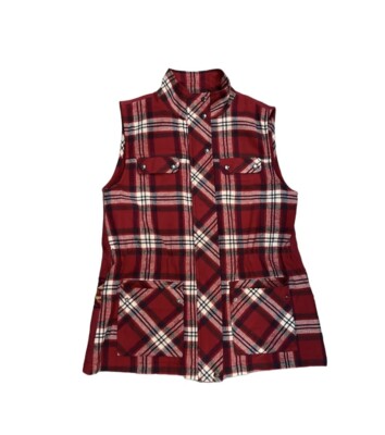Filly Flair Vest Plaid Southwest Full Zip Snaps Red Women s Sm cowgirl Western