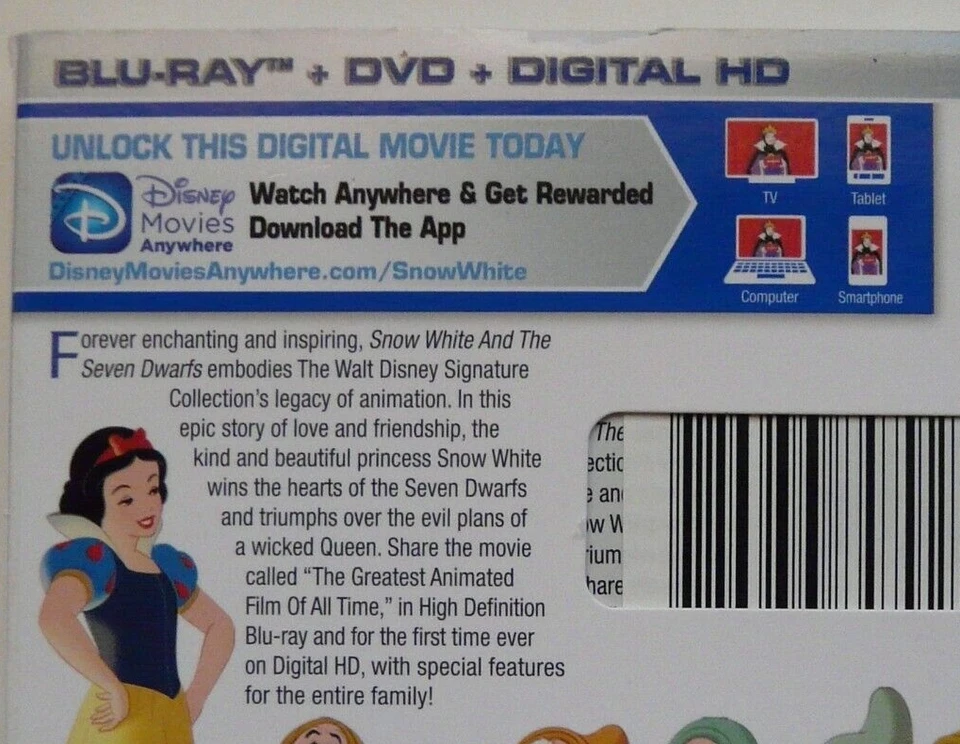 SNOW WHITE & The Seven Dwarfs - Disney Film - (Blu-Ray, DVD 2016) - NEW & SEALED - Image 3 of 4
