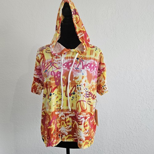 Set of 2 Sz 1X Womens Graphic Graffiti Cropped Hooded Tshirts Hip Hop Streetwear - Picture 7 of 19