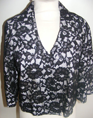 Vintage 1980er Kenar schwarz Spitze kurz Bolero Jacke 1950s Style Gr. 12 UK