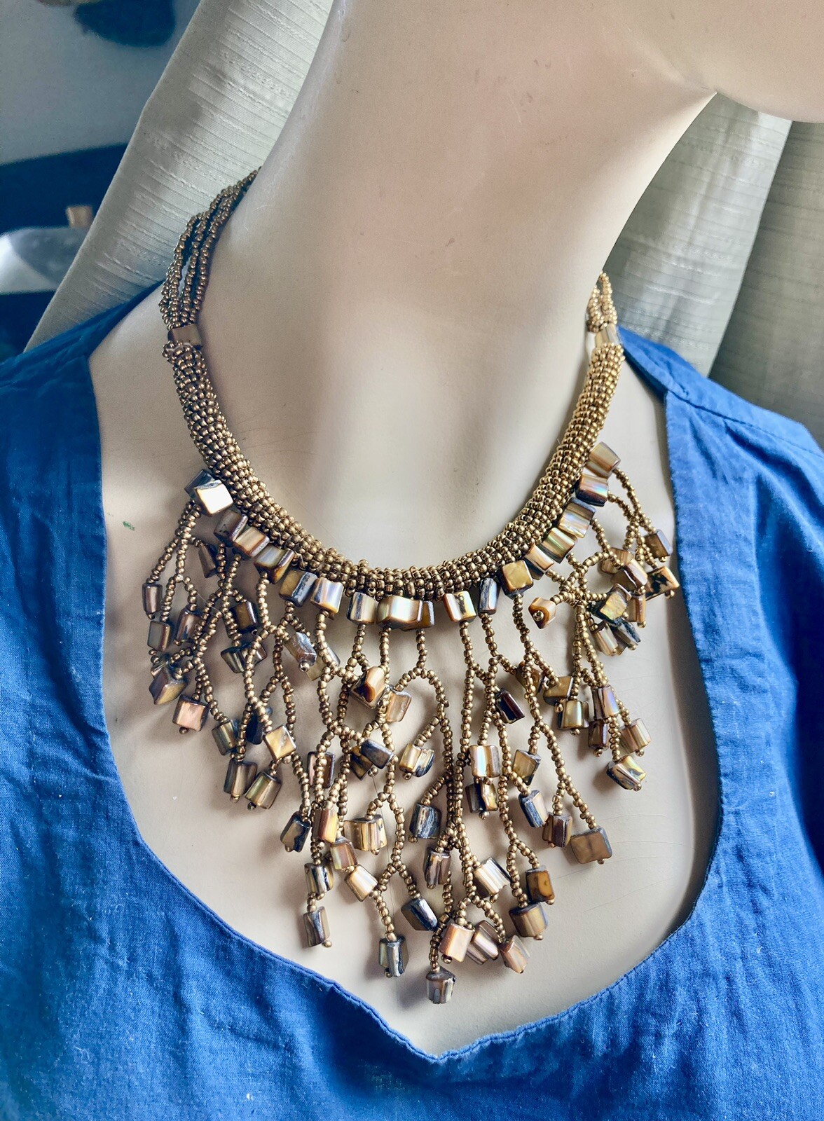HANDMADE BOHO STATEMENT CLUSTER NECKLACE GOLD SEE… - image 6
