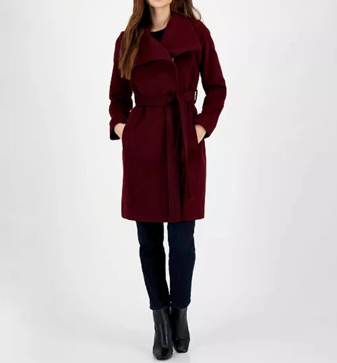Cappotto donna Michael Kors asimmetrico zip davanti cintura midi misto lana XL NUOVO CON ETICHETTE
