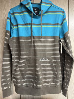 Alpine Stars Men s Hooded Sweatshirt Brown Blue Striped Medium 