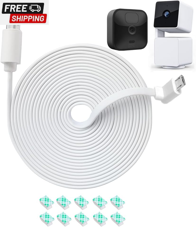 10FT L-Shape Connector Power Extension Cable for Wyze Cam Pan V3 & Blink Outdoor