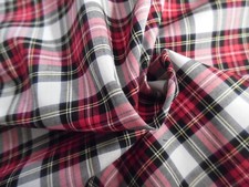 COTTON LAWN SMALL TARTAN PLAID RED/BLACK/WHITE 18x30" DOLL FABRIC