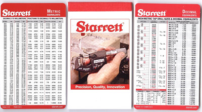 Pocket Starrett Metric Equivalents & Decimal Charts with Notebook Machinist E4