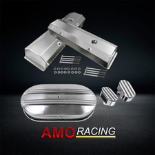 Fit SBC 58-86 Tall Valve Covers & 15" Half Finned Air Cleaner& Breather Polished