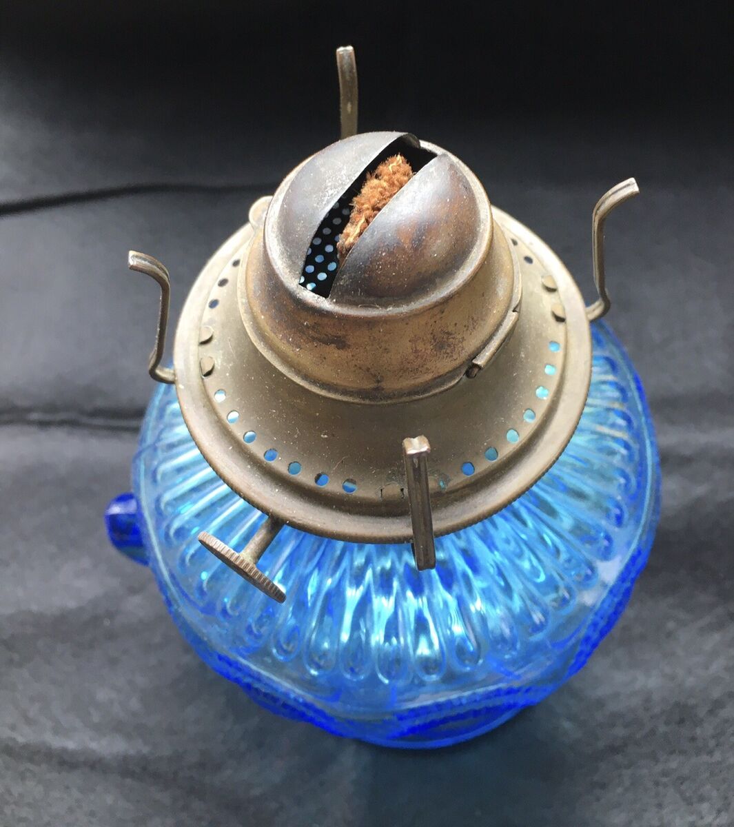 Rare Antique Blue Imperial Glass Kerosene Oil Lamp Zipper Rare Antique Blue Imperial Glass Kerosene Oil Lamp Zipper