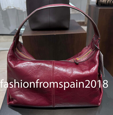ZARA NEW WOMAN LEATHER SHOULDER BAG BURGUNDY RED 6400/510