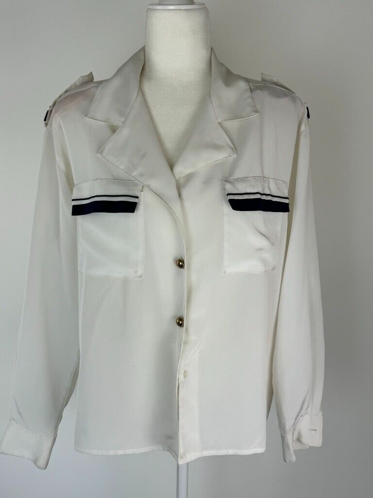 Vintage Anne Klein Navy & White Nautical Blouse *… - image 1