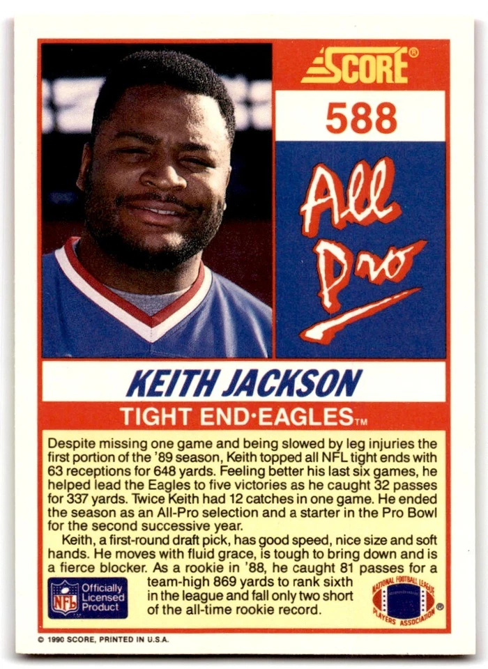 1990 Score Keith Jackson Philadelphia Eagles #588 - Image 2 of 2