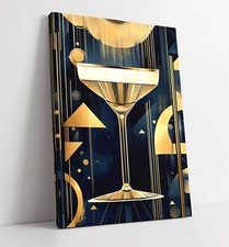 GOLD GLASS OF CHAMPAGNE ART DECO FRAMED CANVAS WALL ART PICTURE PRINT