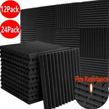 72Pack Acoustic Foam Sound Proof Panel Wall Tiles Record Studio Black 12"x12"x1"