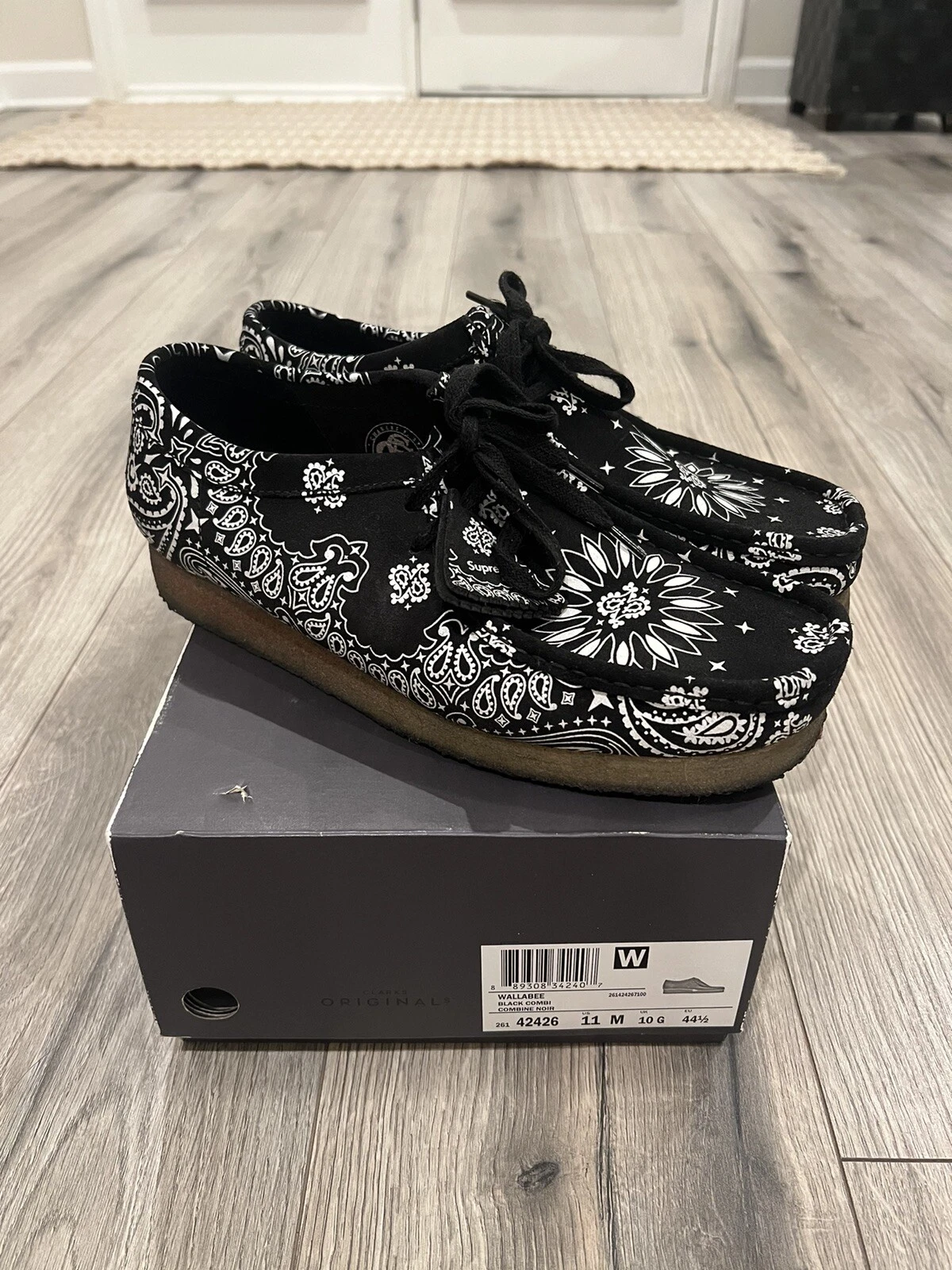 RARE 2019 Supreme X Clark Wallabee noir bandana Paisley imprimé originaux OVO