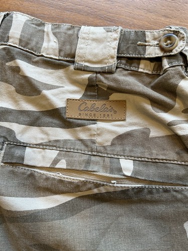 Cabela's Pants Mesh 34x32 Brown Olive Camo Outdoors Pockets Cargo Zipper - Picture 5 of 9