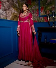 Beautiful Heavy Pure Chinnon Gown And Bottom With Dupatta For Wedding  Function