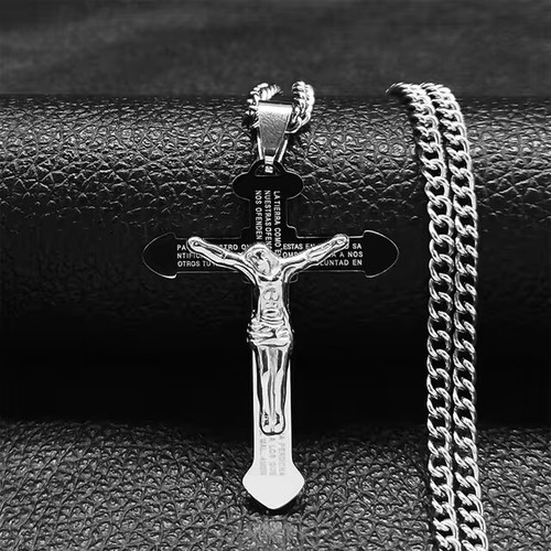 Christian Bible Stainless Steel Jesus Cross Long Necklace Men/Women - Picture 2 of 24