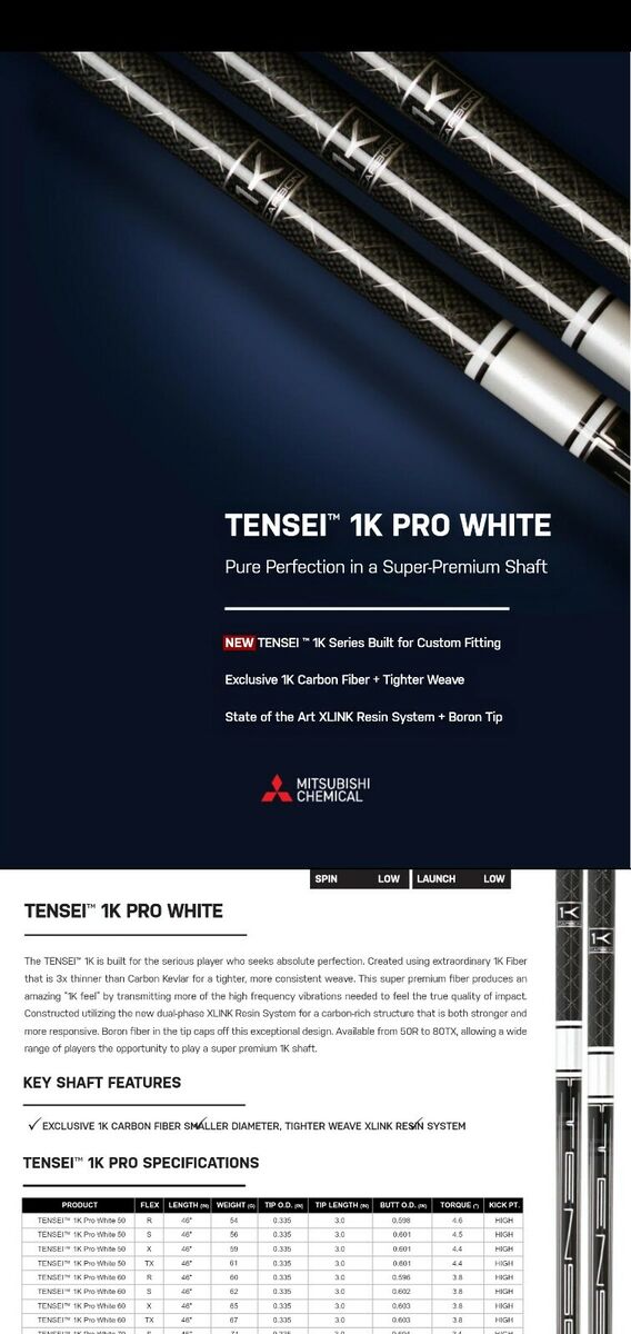 New uncut Tour Issue Tensei 1K Pro White 50 X stiff driver New uncut Tour Issue Tensei 1K Pro White 50 X stiff driver