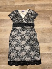 Ladies Black & Ivory Lace Party Bumpalicious Maternity Dress Size 8