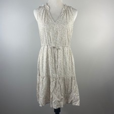 Gap Sleeveless Ruffle V-Neck Tiered Mini Dress Khaki Beige Floral Size M