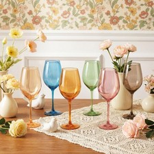 Colored Wine Glasses Set of 6-19 oz Hand-Blown Crystal Colored Glassware, Mul...