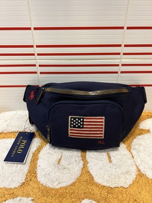 Polo Ralph Lauren Embroidered Polo USA Flag Blue Canvas Waist Bag Fanny Pack