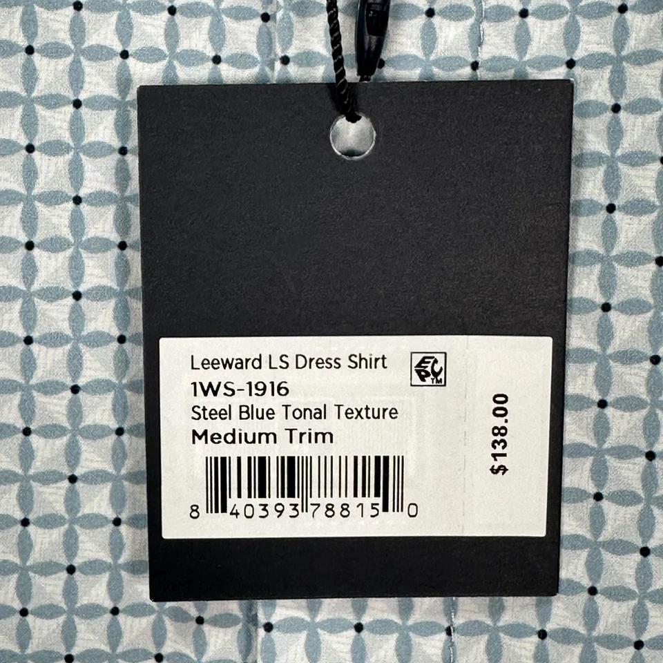 Camisa social masculina Mizzen+Main Leeward acabamento médio azul geométrica manga longa nova com etiquetas - Imagem 4 de 4