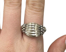 Sterling Silver Vintage Ribbed Beaded Wide Ring size 8.5