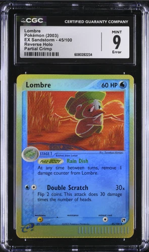 Pokémon Lombre 2003 EX Sandstorm #45/100 Partial Crimp Reverse Holo CGC 9