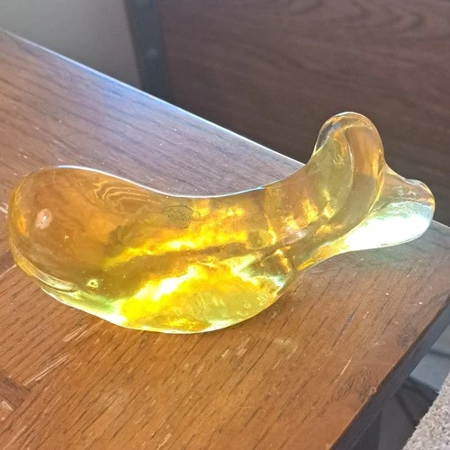 Blenko Yellow Hand Blown Art Glass Whale Figurine Decorative Glossy Finish