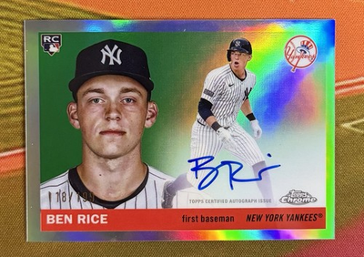 #ad 2025 Topps Chrome Platinum Refractor Auto Ben Rice 199 #CPA BR RC Yankees $315.00