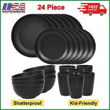 Quatish 24 Piece Plates and Bowls Sets For 6 Unbreakable Dinnerware Sets Plastic