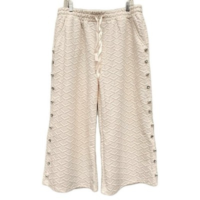 Simply Southern Quilted Lounge Wide Leg Pants XXL Vanilla Cream Pearl Rhinestone
