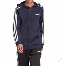 Adidas Boys Unisex 3 Stripe Full Zip Sweatshirt Hoodie Jacket Blue Cotton Sz M