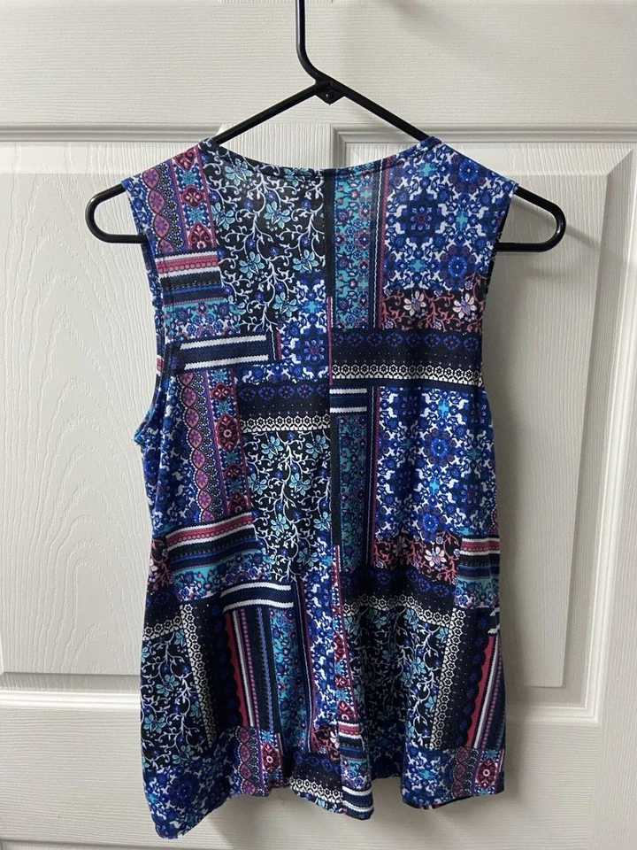 Bobbie Brooks Tank Top Womens Large Black Boho Quilt Look Jersey Swing Lace Trim - Image 2 of 4