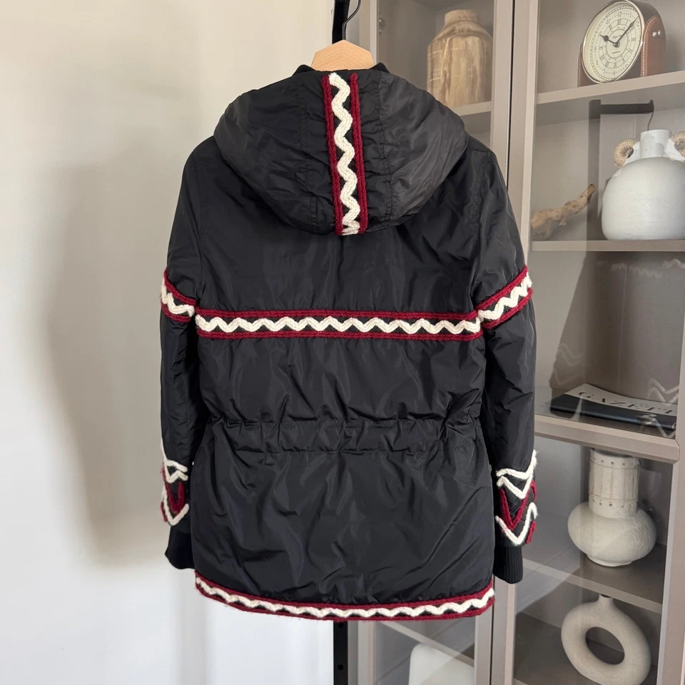 CHANEL Sport Down Filled Black Stitched Yarn Hooded Snow Jacket 36 Logo Zip Coat - Image 4 of 4