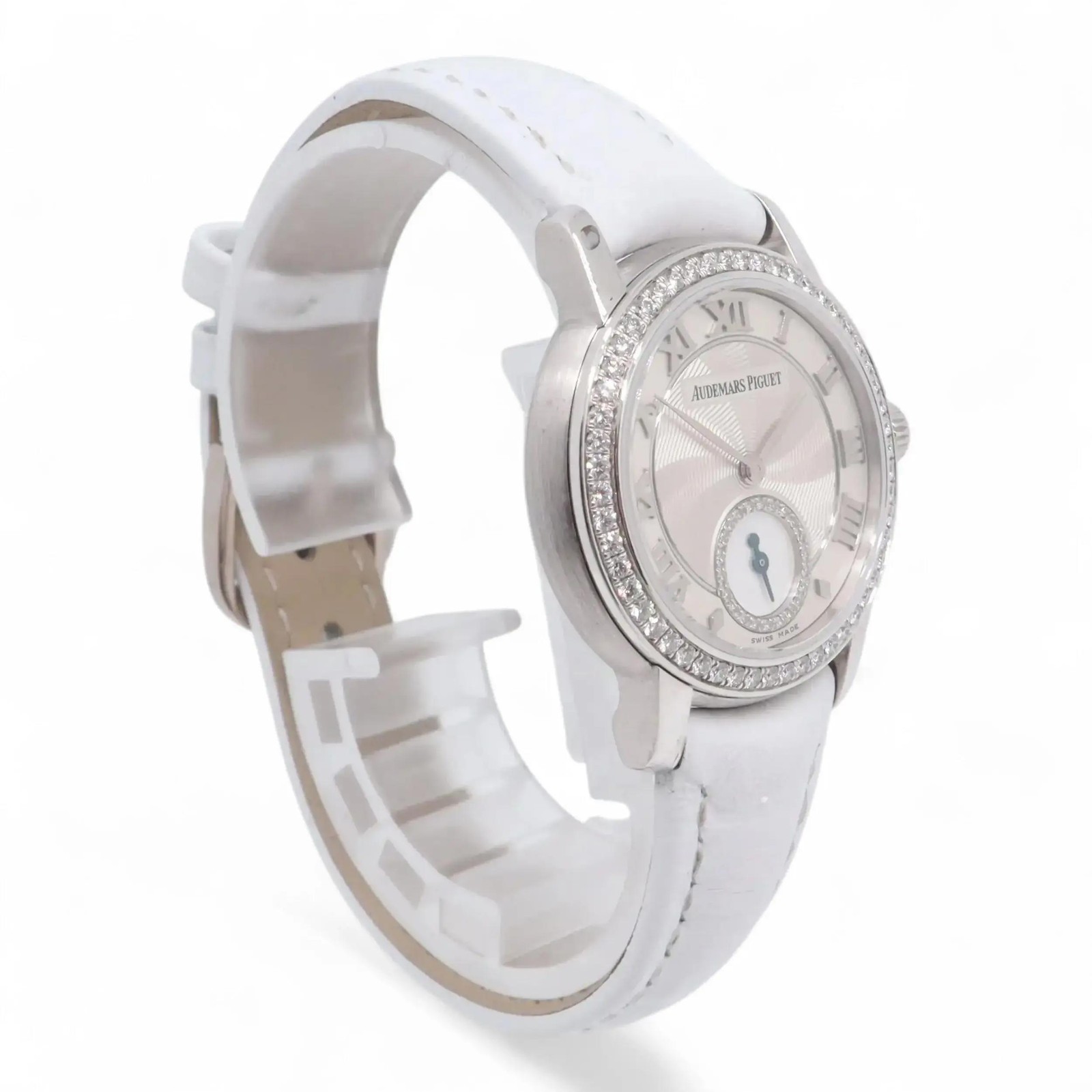 View Of Opposite Crown Facing Side Of Audemars Piguet 77228BC White Gold Watch Pre Owned Condition