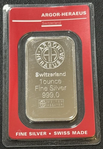1 Oz .999 Fine Silver Argor Heraeus Switzerland Damaged Assay Card Swiss Silver!