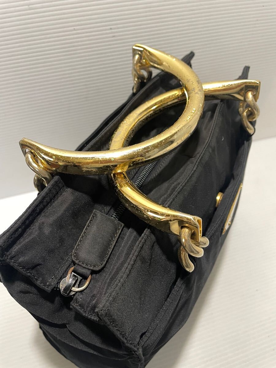 Prada Tessuto Nylon Chain Handle Black Shoulder Bag Vintage Authentic thumbnail 5