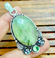 Prehnite Natural Gemstone 925 Sterling Silver Handmade Jewelry Pendant 2.05"