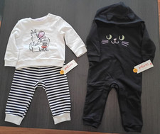 CAT  JACK GIRL'S HALLOWEEN CAT OUTFITS STRIPED 2 PIECE BLACK ONE PIECE 12 MOS