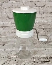 Vintage Federal Housewares Nut Grinder Clear Glass Jar Green Top Hand Crank 7.5&rdquo;